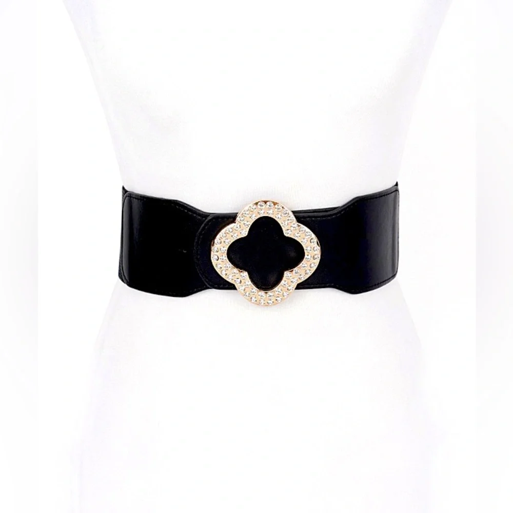 Black Vegan Leather Elastic Statement Belt